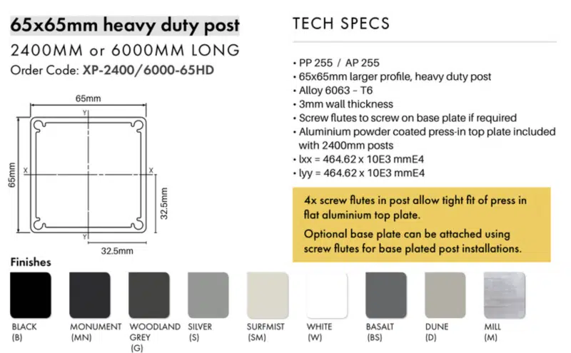Post - 65x65mm x 6000mm SFS Heavy Duty Aluminium Fencing Post - M - Image 2