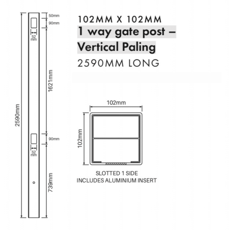 VERTICAL PALING: 1 Way Gate Post - 2590H - Image 2