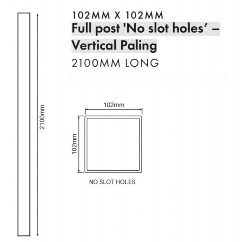 VERTICAL PALING / SEMI PRIVACY: Full Post - No Holes - 2100H - Image 2
